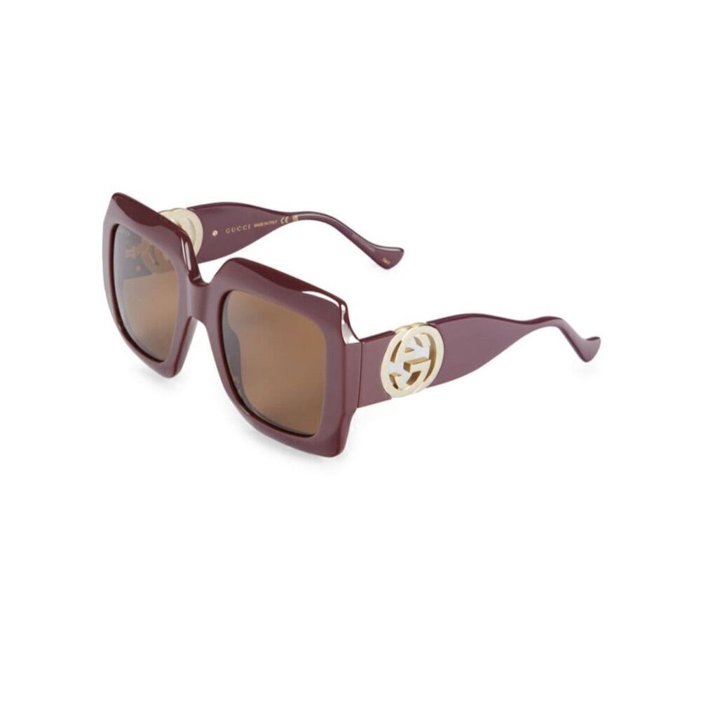 Authentic GUCCI GG1022S Women's Square Brown Plum Sunglasses Luxury Summer